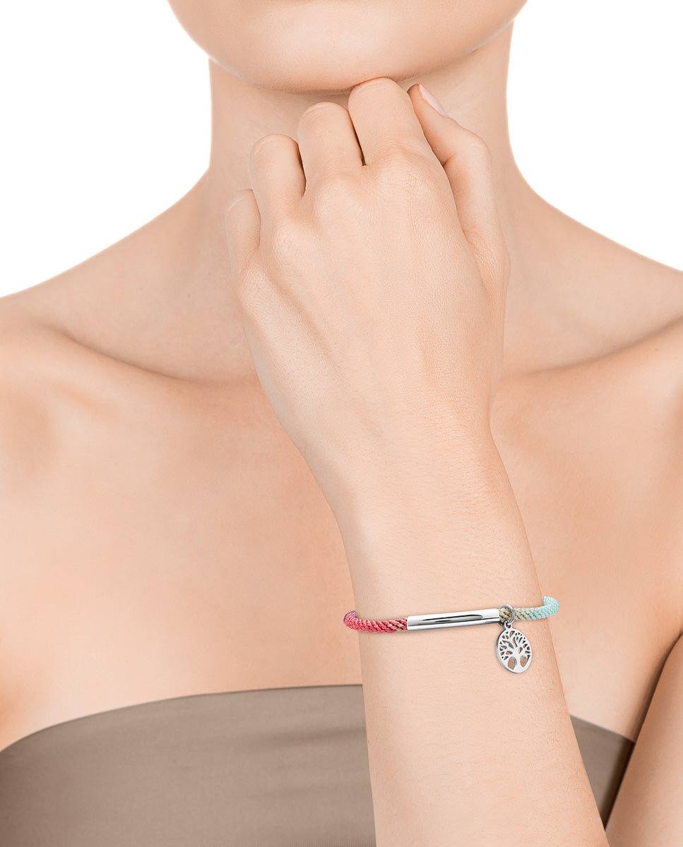 Pulsera Kiss de acero y cordón multicolor trenzado 1394P01019