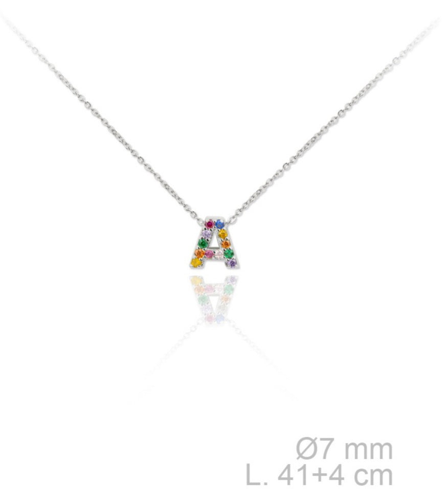 MINI INICIALES PLATA CIRCONITAS MULTICOLOR