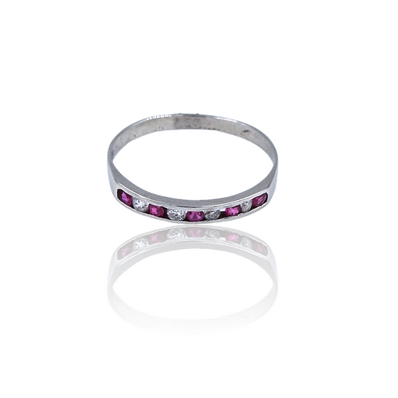 ANILLO  DIAMANTES y RUBIES AN089DR/18K