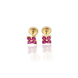 PENDIENTES FLOR CIRCONITAS ORO 18K